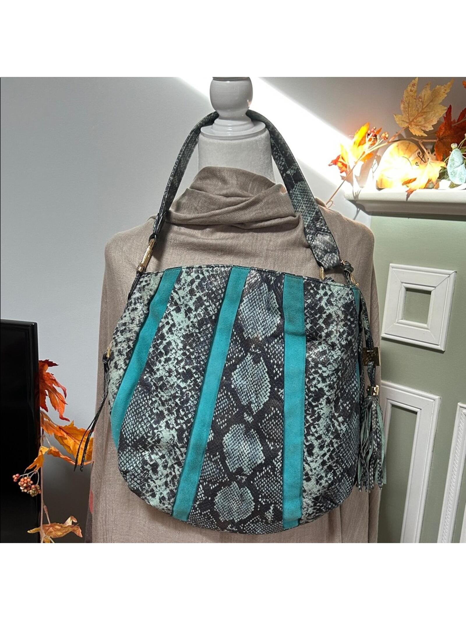Aimee Kestenberg Teal And Black Snake Print Shoulder Bag
